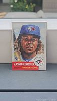 Front of Vladimir Guerrero Jr Topps Living Set card in sleeve