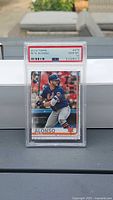 Front of PSA-graded Pete Alonso 2019 Topps card #475 showing grade and certification serial
