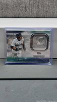 Front view of 2021 Topps Ichiro commemorative patch card in plastic case