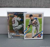 Front view of both Tarik Skubal rookie cards in sleeves