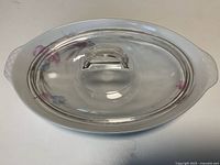 Top view of covered casserole showing lid and overall condition