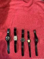 Front view of all five wristwatches