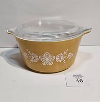 Side view of casserole with lid showing pattern