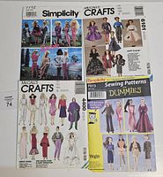 Front view of four sewing pattern envelopes