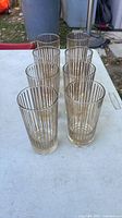 All eight highball glasses lined up showing gold striping pattern