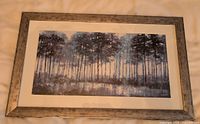 Framed abstract tree artwork showing entire piece with mat and frame
