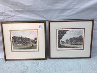 Pair of framed and matted original signed engravings showing street scenes with buildings