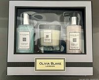 Front of sealed Olivia Blake gift set showing three products