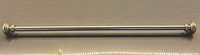 Full view of adjustable brushed metal curtain rod with finials