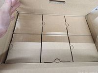 Master carton open showing six individually boxed units