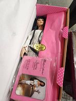 Native-American style doll in white dress inside polka-dot box marked Premiere Edition with booklet