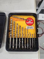 Case holding ten drill bits labelled for hard metals