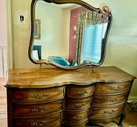 Front view of Broyhill dresser with attached mirror