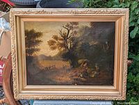 Framed pastoral oil painting front view