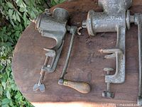 Top view showing both meat grinders side by side on tabletop