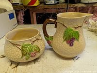 Creamer and sugar bowl side view showing Bramble decoration