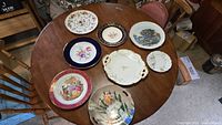 All eight decorative plates displayed on table