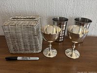 Lot overview showing two goblets, two tumblers, tissue box cover