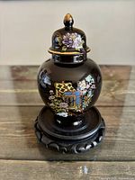 Full view of ginger jar on stand showing overall appearance