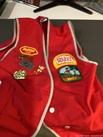 Full vest front view showing attached pins and patches