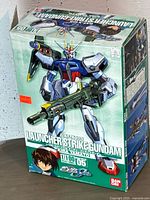 Front of original Bandai box depicting Launcher Strike Gundam