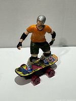 Front angled view of skater figure on skateboard