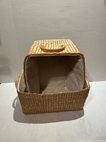 Both rectangular cloth-lined wicker baskets, one nested inside the other