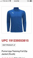 Front product image of blue Puma full zip training jacket