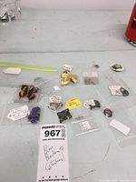 Overview of 14 bagged jewellery pieces with auction tag