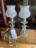 Front view of both lamps showing shades, bases, cords