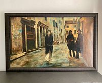 Front view of framed oil painting on wall