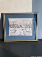 Front view of framed pencil drawing with mat and frame