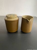 front view of sugar bowl with lid and creamer