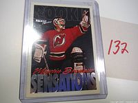 Front view of Martin Brodeur Rookie Sensations card in holder