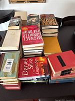 Wide view of all book stacks on table