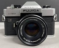 Front view of Fujica ST901 camera with EBC Fujinon 55mm f/1.8 lens attached