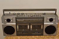 Front view showing entire Contec dual cassette boombox