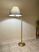 Full view of brass floor lamp illuminated