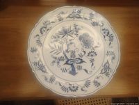 Front view of blue and white porcelain plate