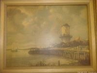 Close view of windmill scene print within frame