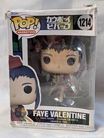 Front view of boxed Faye Valentine Funko Pop showing box art and figure