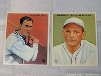 Front views of both baseball cards showing players Melvin Ott and Harold Schumacher