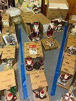Overview of multiple Jim Shore figurines and their boxes arranged on floor