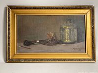 Full view of framed McIntyre still life oil painting