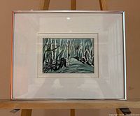 Full view of framed watercolor under glass