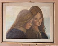 Framed portrait painting on easel, full view