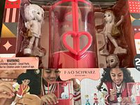 Front of sealed FAO Schwarz Street Chic Fashionistas box showing dolls and heart-shaped rinse station