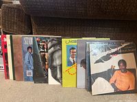 All 13 record jackets standing edge-on showing front art