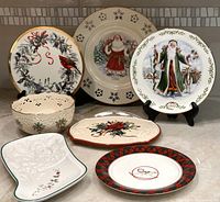 Group shot of all seven Christmas themed ceramic items