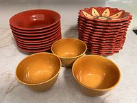 Overall view of all three dish types stacked on countertop